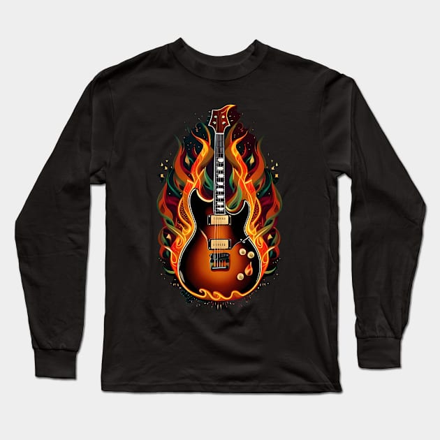 Electric Guitar on fire 3 Long Sleeve T-Shirt by Dandeliontattoo